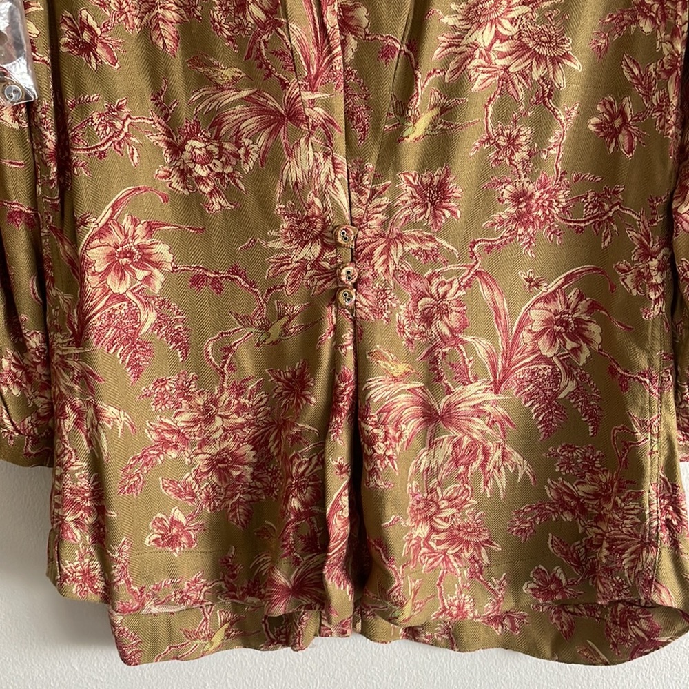 Soft Surroundings Blouse Button Down Floral Ruffles Red Green Medium - Picture 6 of 8